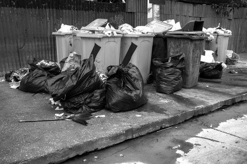 Front view of commercial waste containers at a depot